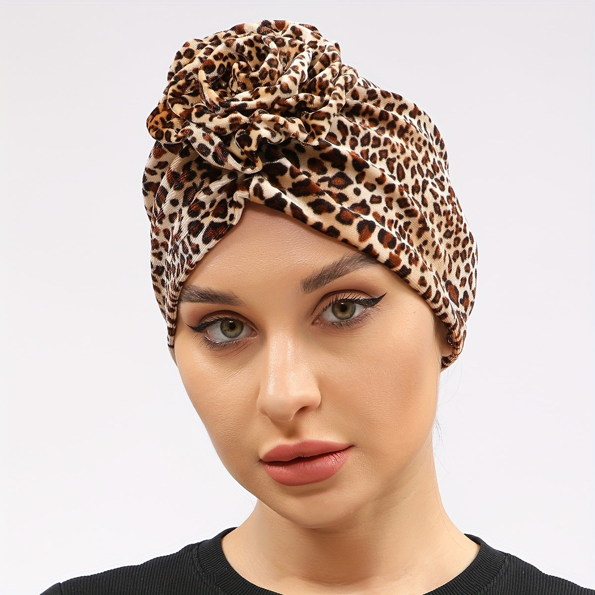 Leopard Print Flower Turban Breathable Bandana Casual Hijab Hat Elastic Beanie