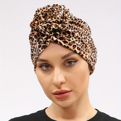 Leopard Print Flower Turban Breathable Bandana Casual Hijab Hat Elastic Beanie