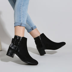 Chunky Heeled Ankle Boots for Women - Side Zip Low Heel Booties