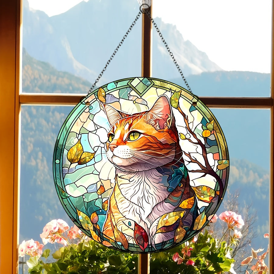 Acrylic Cat Round Stain Window Hanging Pendant Decor