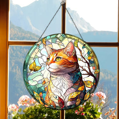 Acrylic Cat Round Stain Window Hanging Pendant Decor
