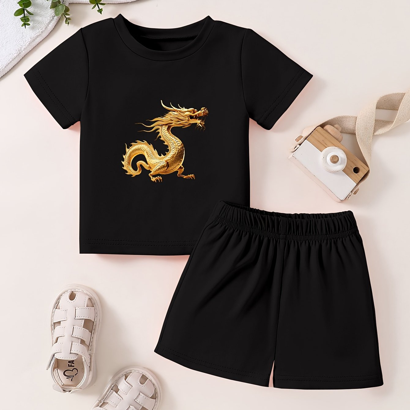 Toddler Dragon Cartoon Print T-shirt & Shorts Set