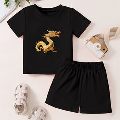 Toddler Dragon Cartoon Print T-shirt & Shorts Set