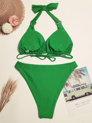 Solid Heart Ring Halter Neck Bikini Set