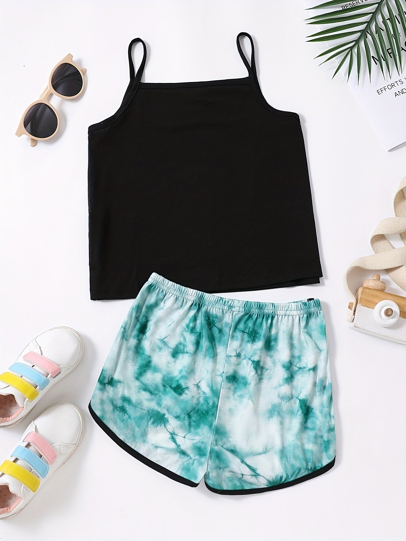 2pc Toddler Girls TROUBLE Cami Top & Tie Dye Shorts Set