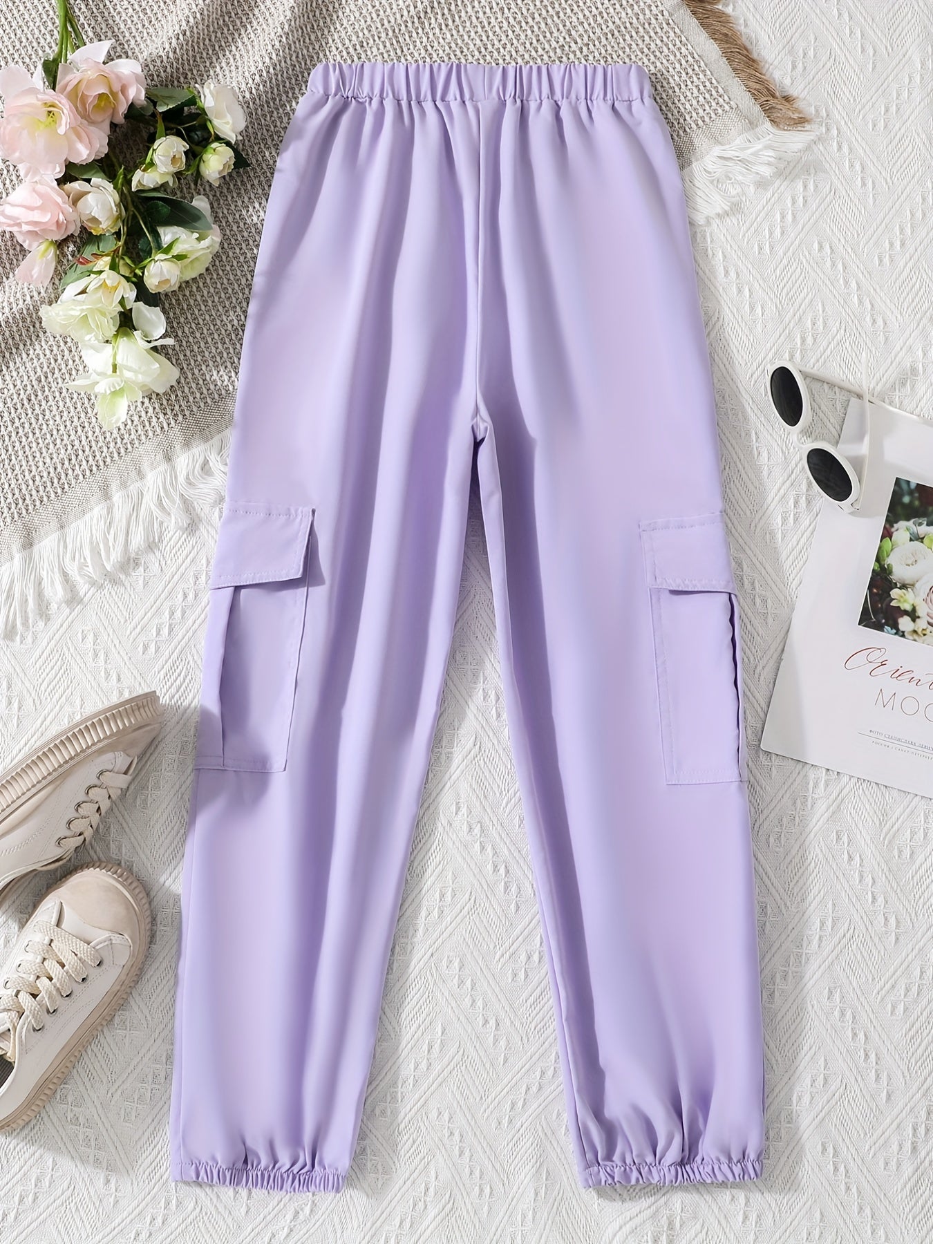 Girl's Drawstring Waist Cargo Jogging Pants