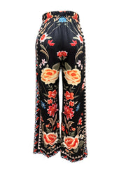 Peacock Print Wide Leg Pants Retro Drawstring Palazzo Pants