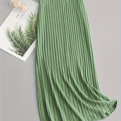 Solid Ribbed Knit Elastic Waisted Stretch Skirt