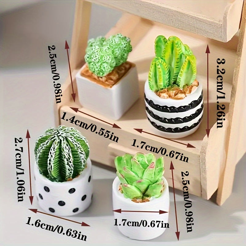 4pcs Resin Cactus Green Plants Statue Micro Landscape Decoration Handicraft