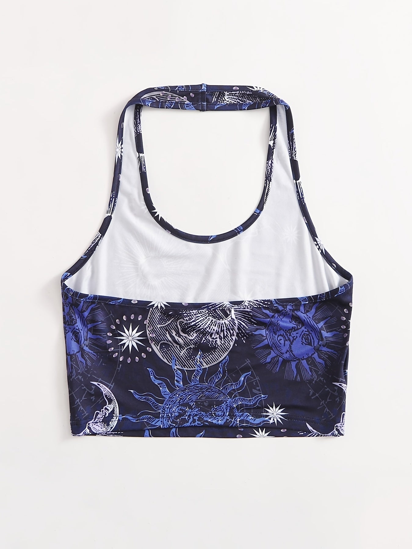 Moon & Sun Print Halter Top Sleeveless Summer Top