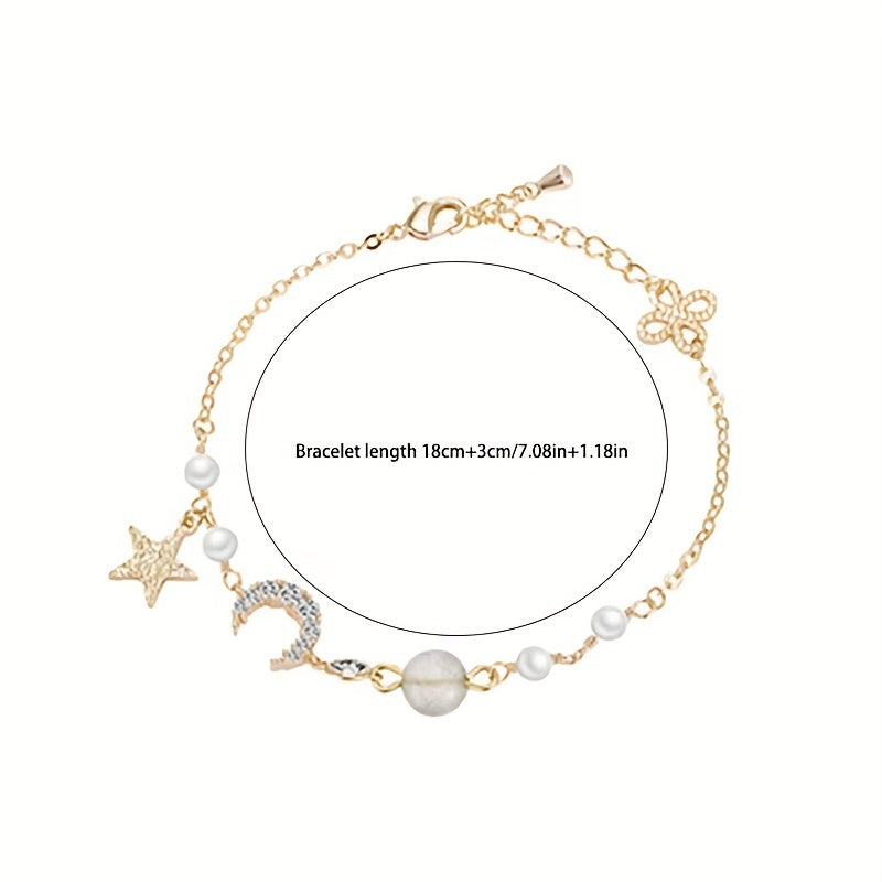 Moon Star Shape Beads Chain Anklet Adjustable Ankle Bracelet