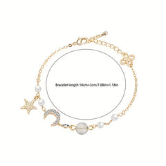 Moon Star Shape Beads Chain Anklet Adjustable Ankle Bracelet