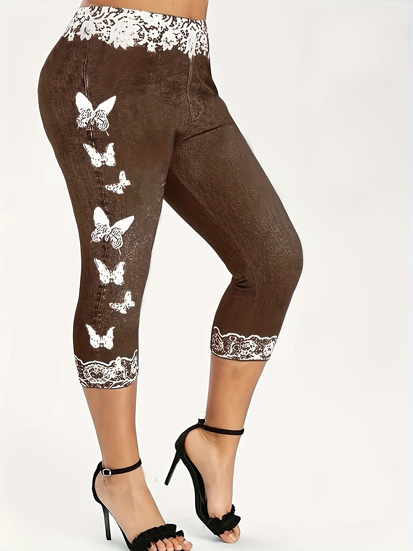 Butterfly Print Skinny Capris Leggings for Women
