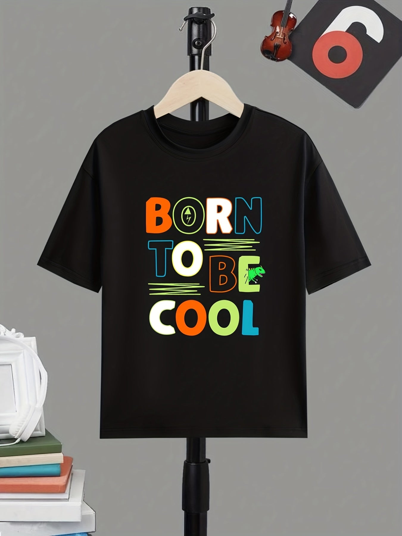 Boy's Letter Print T-shirt Active Short Sleeve Tee for Summer