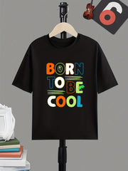 Boy's Letter Print T-shirt Active Short Sleeve Tee for Summer