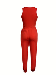Casual Tank Top & Drawstring Pants Set Women's Clothing