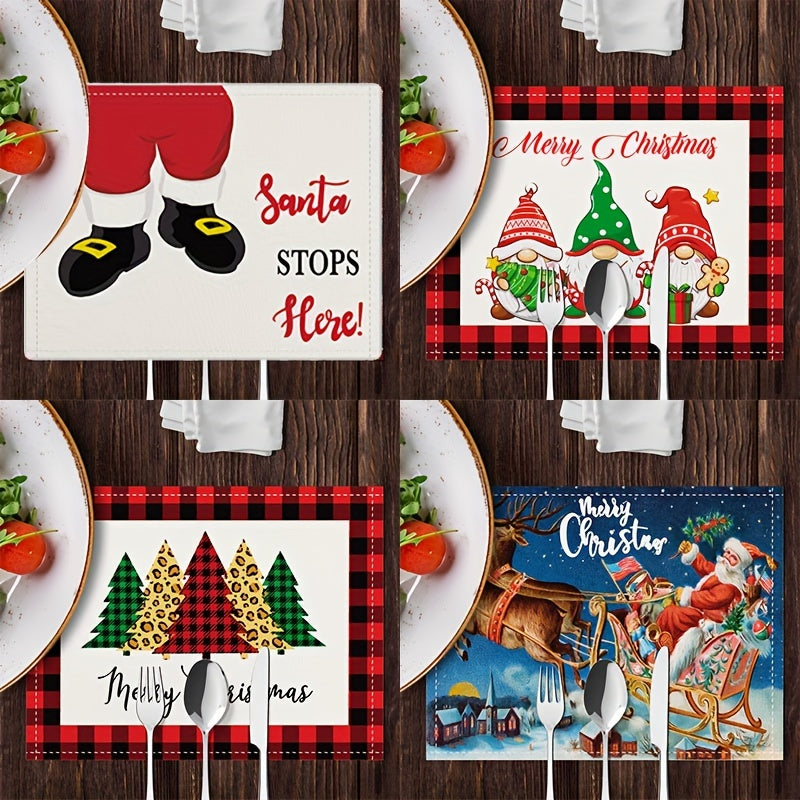 6pcs Christmas Printed Table Mat Home Table Tablecloth