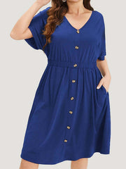 Casual Lounge Dress Women's Plus Button Decor Ruffle Sleeve