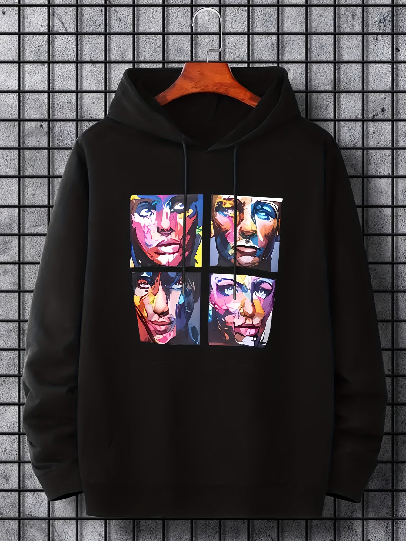 Men's Cartoon Face Graphic Hoodie Drawstring Sweatshirt