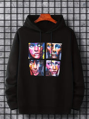 Men's Cartoon Face Graphic Hoodie Drawstring Sweatshirt