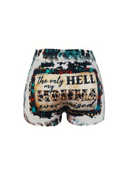 Letter & Leopard Print Skinny Shorts Casual Shorts