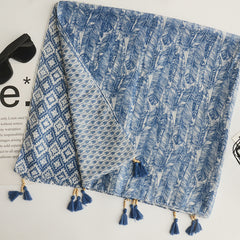 Boho Tassel Scarf Floral Print Linen Shawl Windproof Head Wrap