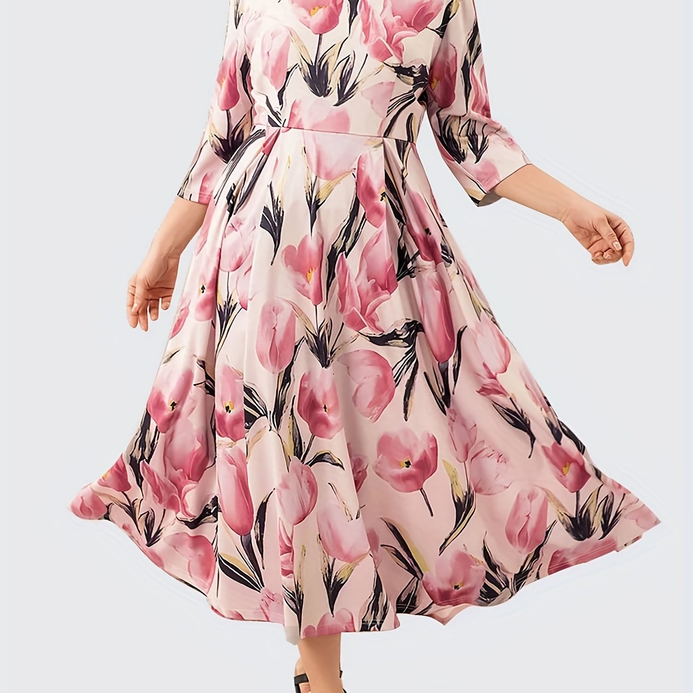 Floral Print Half Sleeve Square Neck Maxi Dress