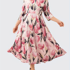 Floral Print Half Sleeve Square Neck Maxi Dress