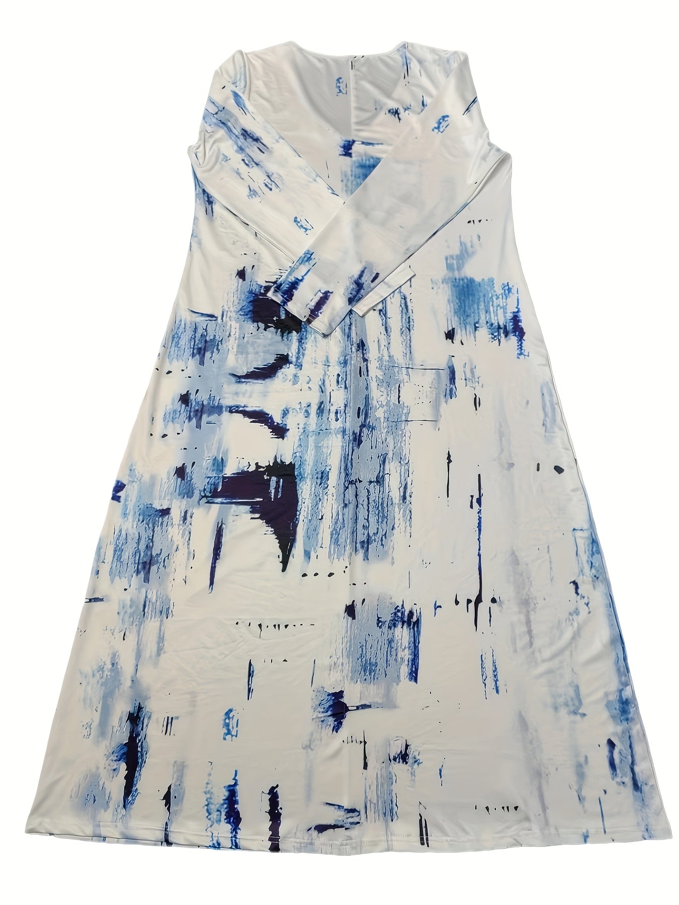 Plus Allover Print Half Sleeve V Neck Maxi Dress