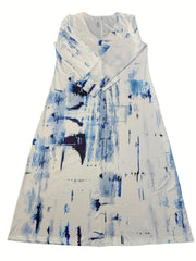 Plus Allover Print Half Sleeve V Neck Maxi Dress