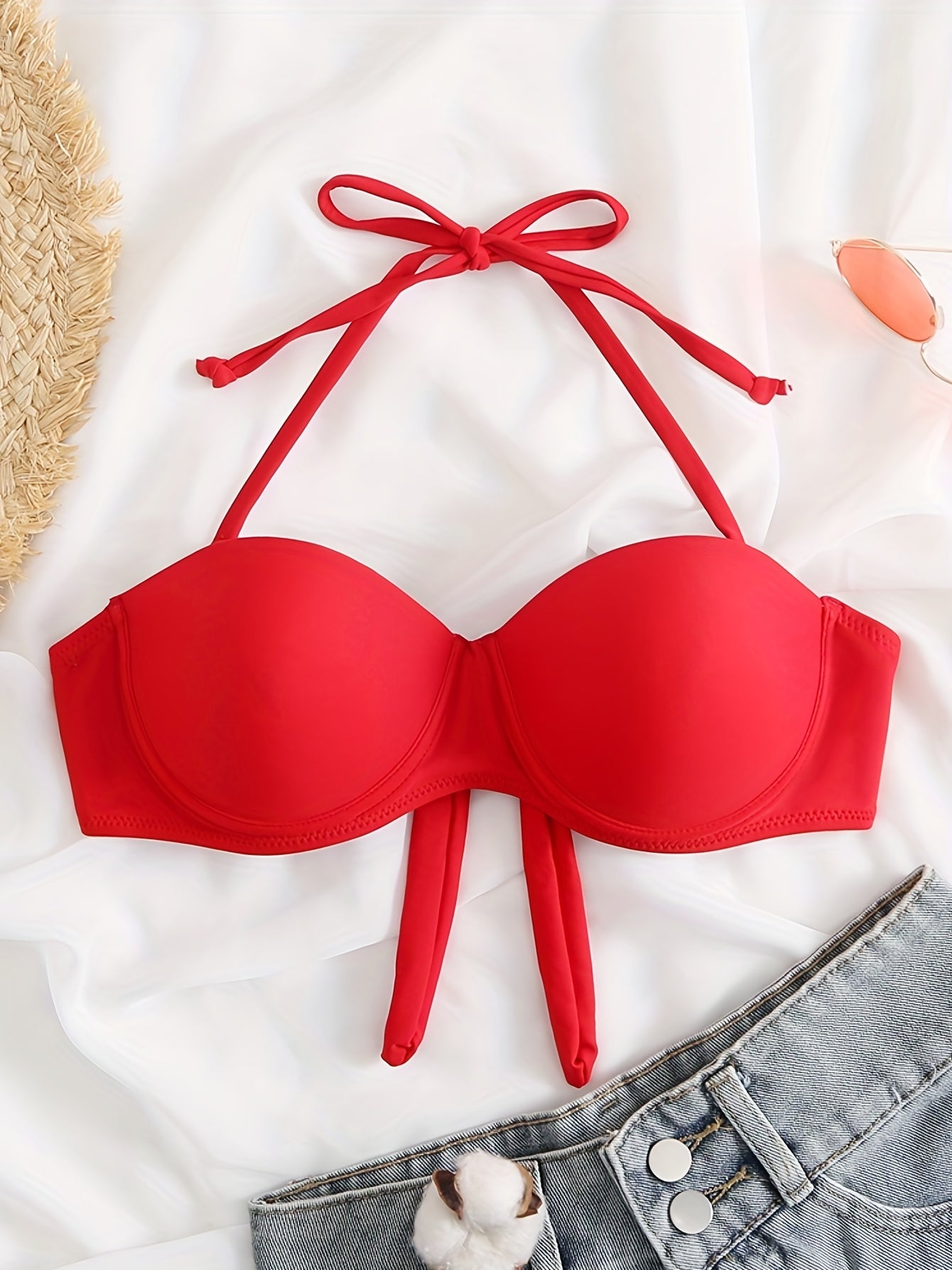 Tie Neck Push Up Bikini Top Backless Sexy Swimsuit Bra