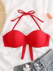 Tie Neck Push Up Bikini Top Backless Sexy Swimsuit Bra