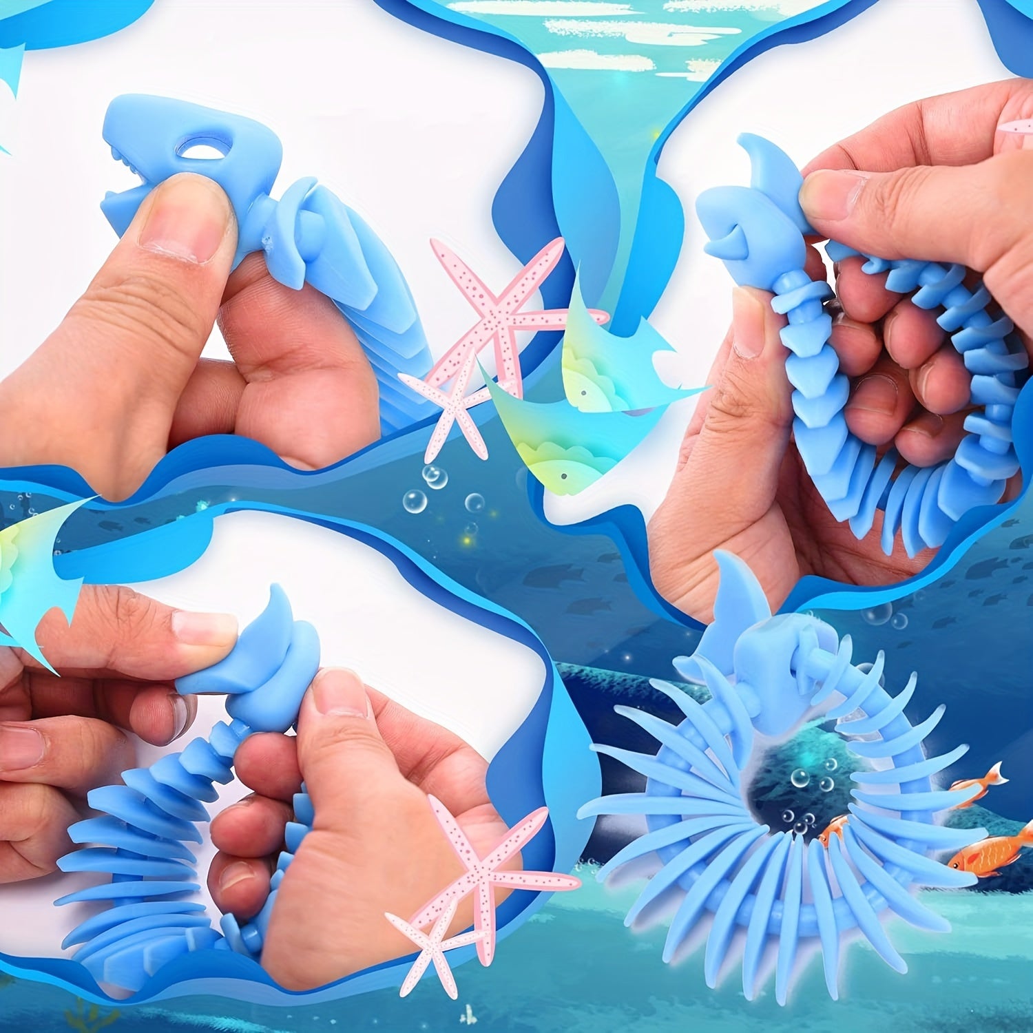 10pcs Fishbone Stretchy String Sensory Toys Anxiety Squeeze Toys For Adults