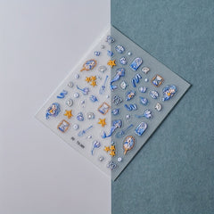 5D Embossed Mermaid Nail Art Stickers Self Adhesive Shell Decals