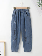 Boy's Striped Denim Pants with Graphic Print