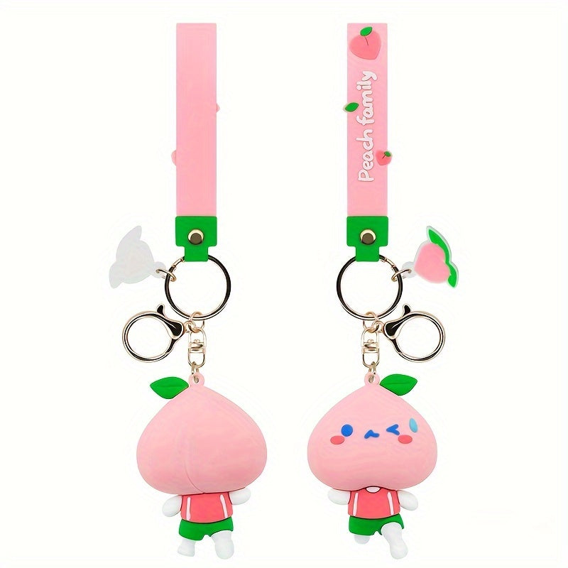 Cartoon Peach Doll Pendant Keychain for Car Keys Backpacks Wallets