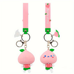 Cartoon Peach Doll Pendant Keychain for Car Keys Backpacks Wallets