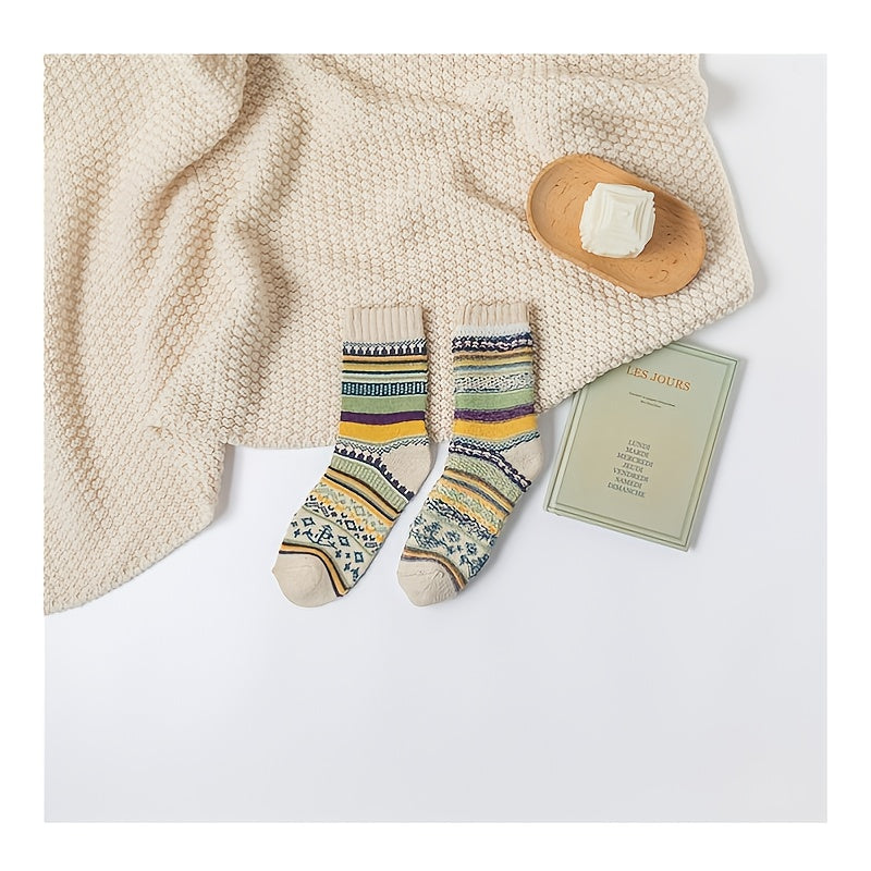 5 Pairs Women's Winter Cotton Blend Socks Cozy Knit Warm Socks