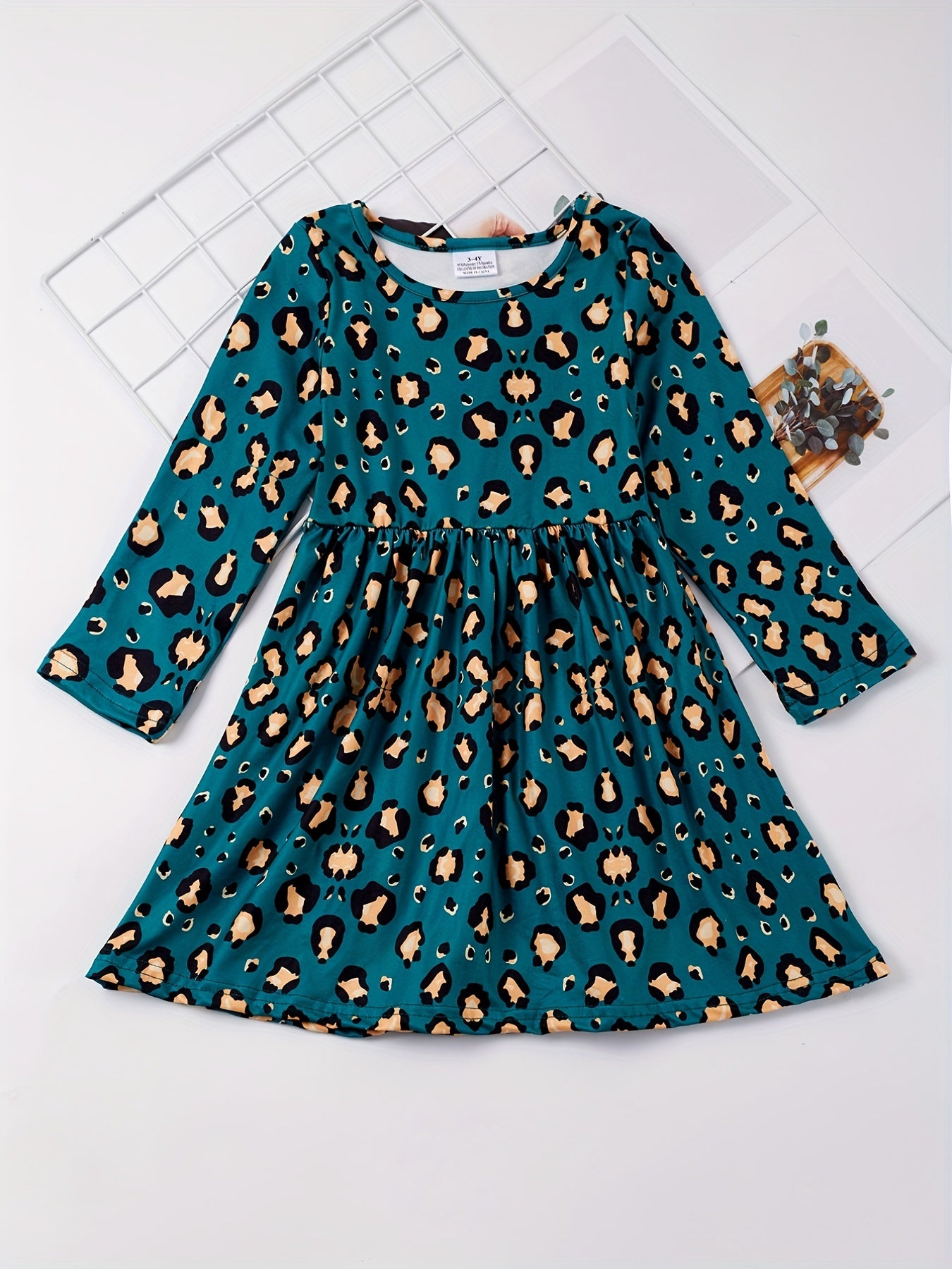 Leopard Print Long Sleeve Princess Dress for Girls