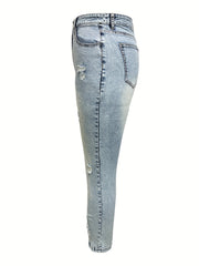 Ripped Button Fly Stretch Jeans