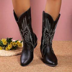 Women's Retro Embroidered Mid Calf Cowgirl Boots