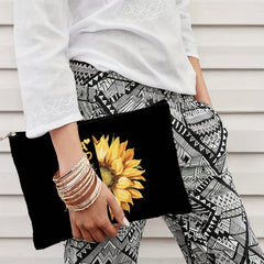 Slogan & Sunflower Print Cosmetic Bag Makeup Bags Travel Bag