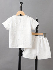 Boys Letter Pattern Outfit Round Neck T shirt & Shorts