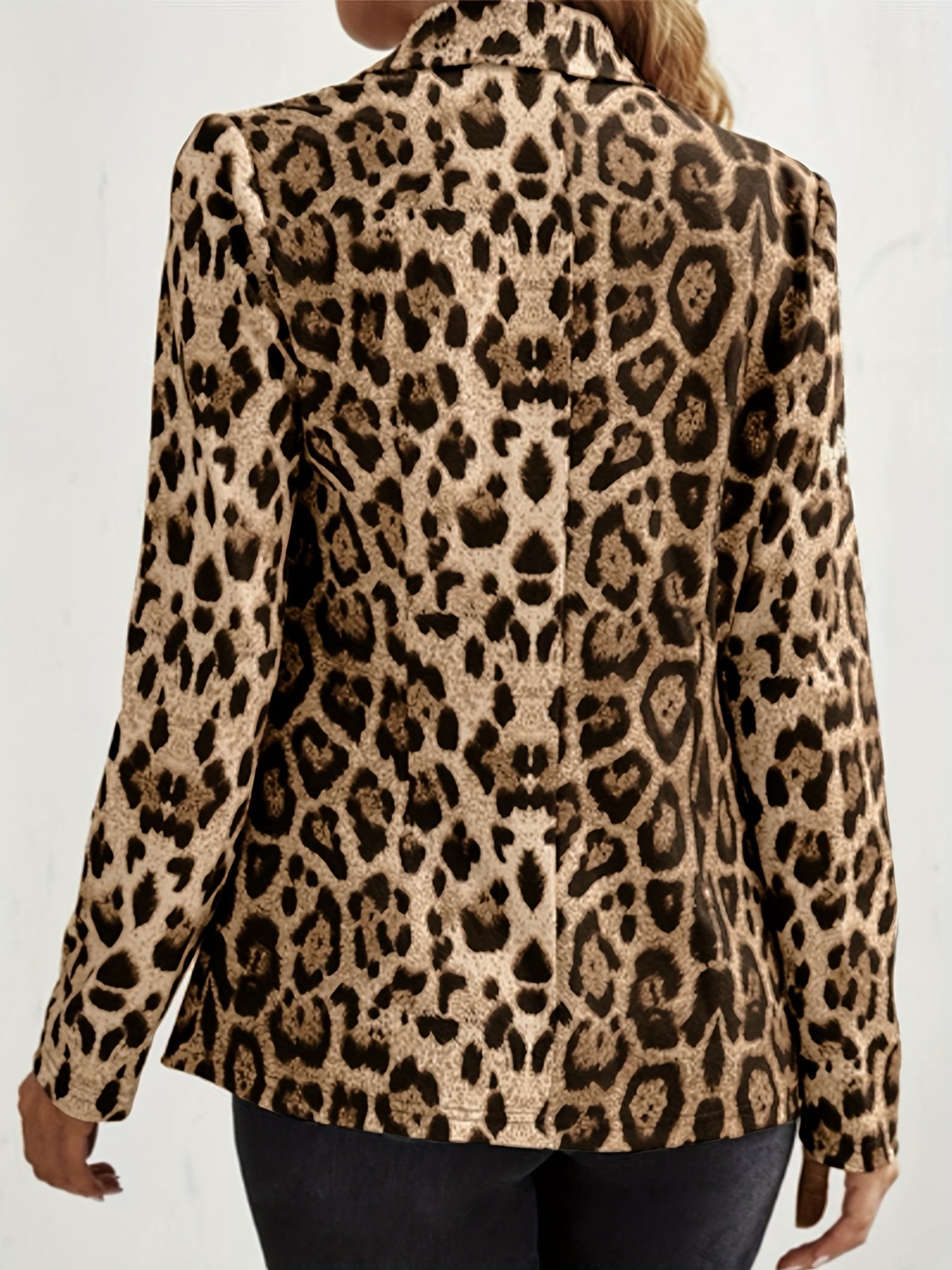 Leopard Print Blazer Long Sleeve Casual Lapel Collar Women's Plus