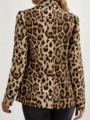 Leopard Print Blazer Long Sleeve Casual Lapel Collar Women's Plus