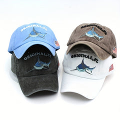 Shark Embroidery Baseball Cap Vintage Washed Adjustable Dad Hats