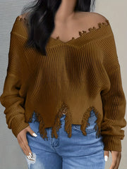 V Neck Tassel Sweater Long Sleeve Crop Sweater