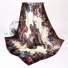 Navy Satin & Cashew Print Square Scarf 88x9cm for Men