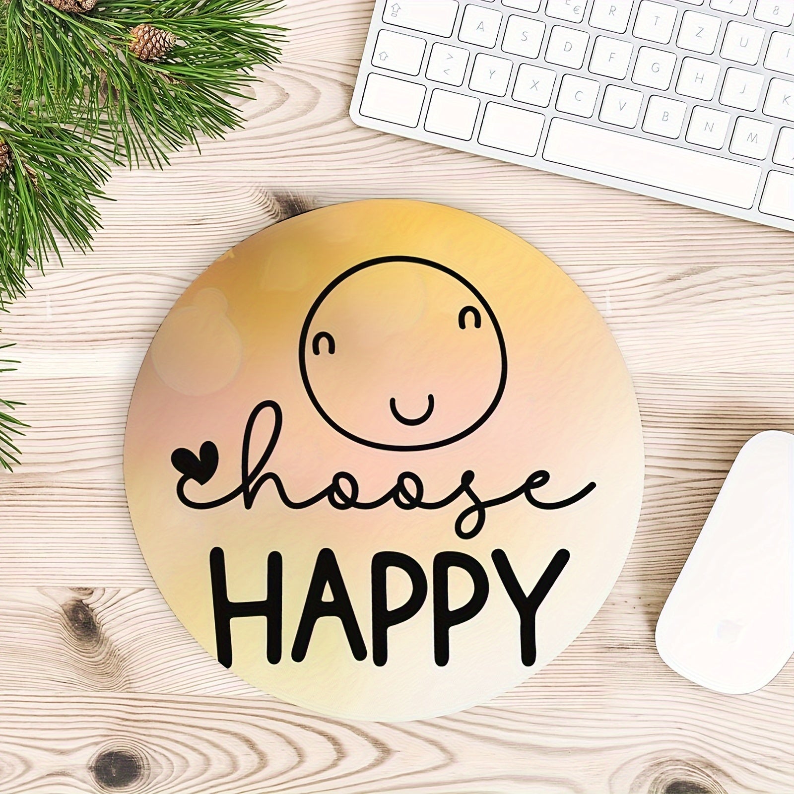 Happy Round Mouse Pad Non Slip Rubber Base Small Size 7.87 X 7.87 X 0.1 Inch