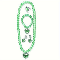 Girls Princess Crystal Jewel Set - Necklace, Ear Clip, Ring, Bracelet